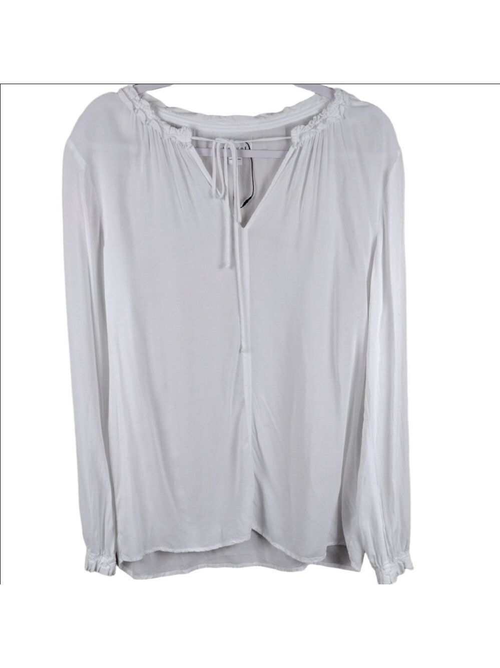 Velvet By Graham & Spencer White Ruffle Tie V-Neck Long Sleeve Sheer Peasant Top - Picture 1 of 14